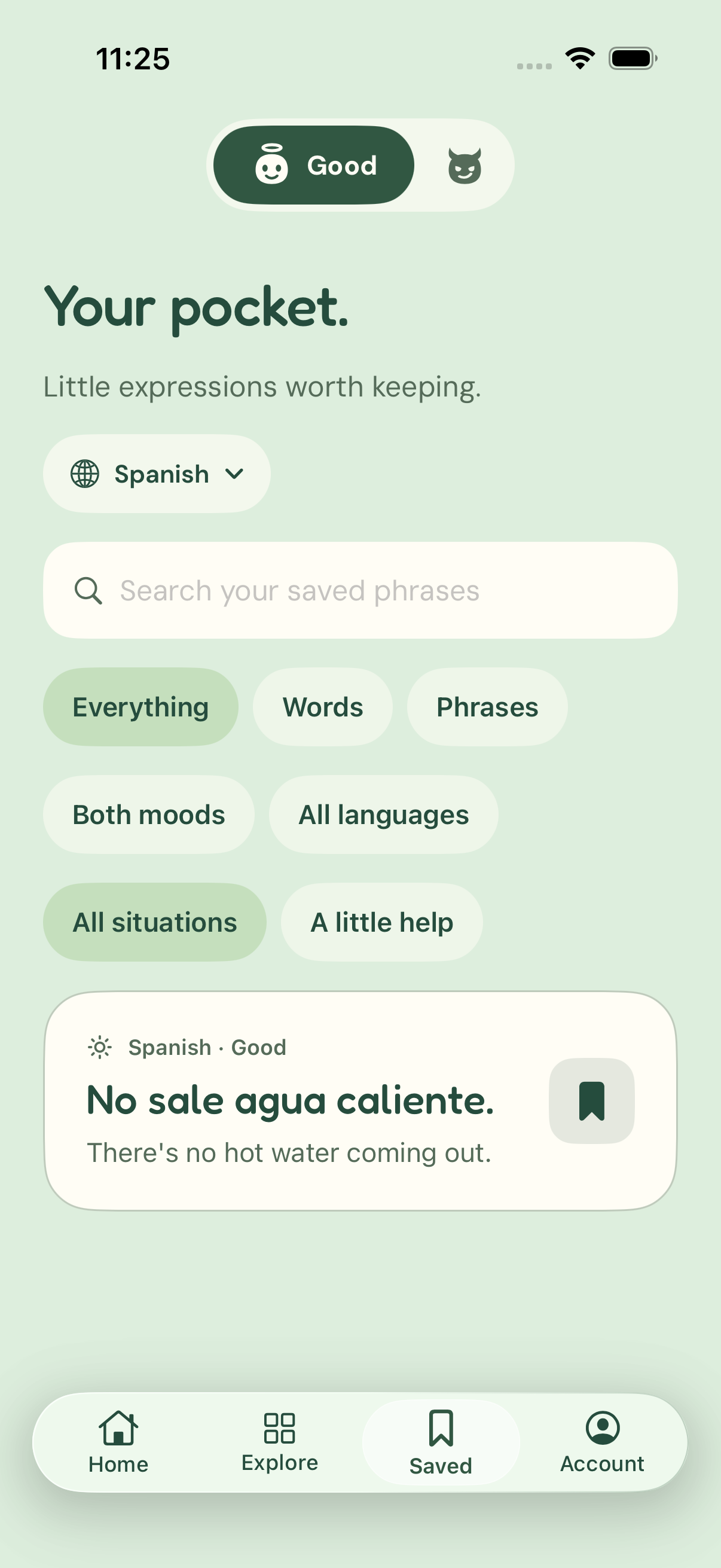 Saved expressions in Flipling with language and situation filters